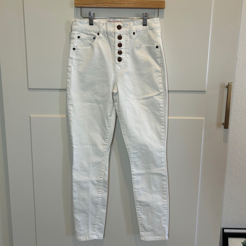 BCBGeneration Womens‎ High Rise White Skinny Jeans Button Fly Size 25 0387